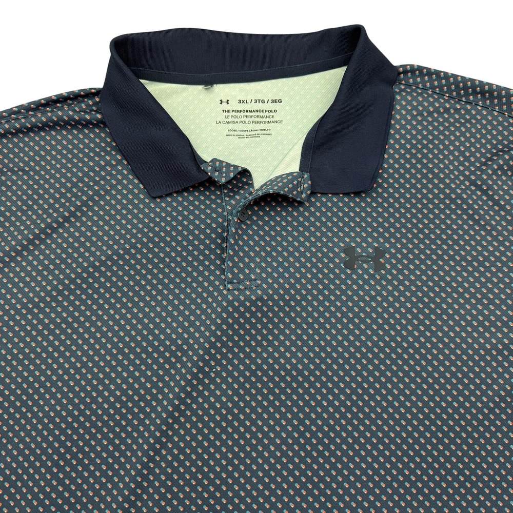 Under Armour Polo Shirt Mens 3XL Blue Geometric Performance Short Sleeve Golf